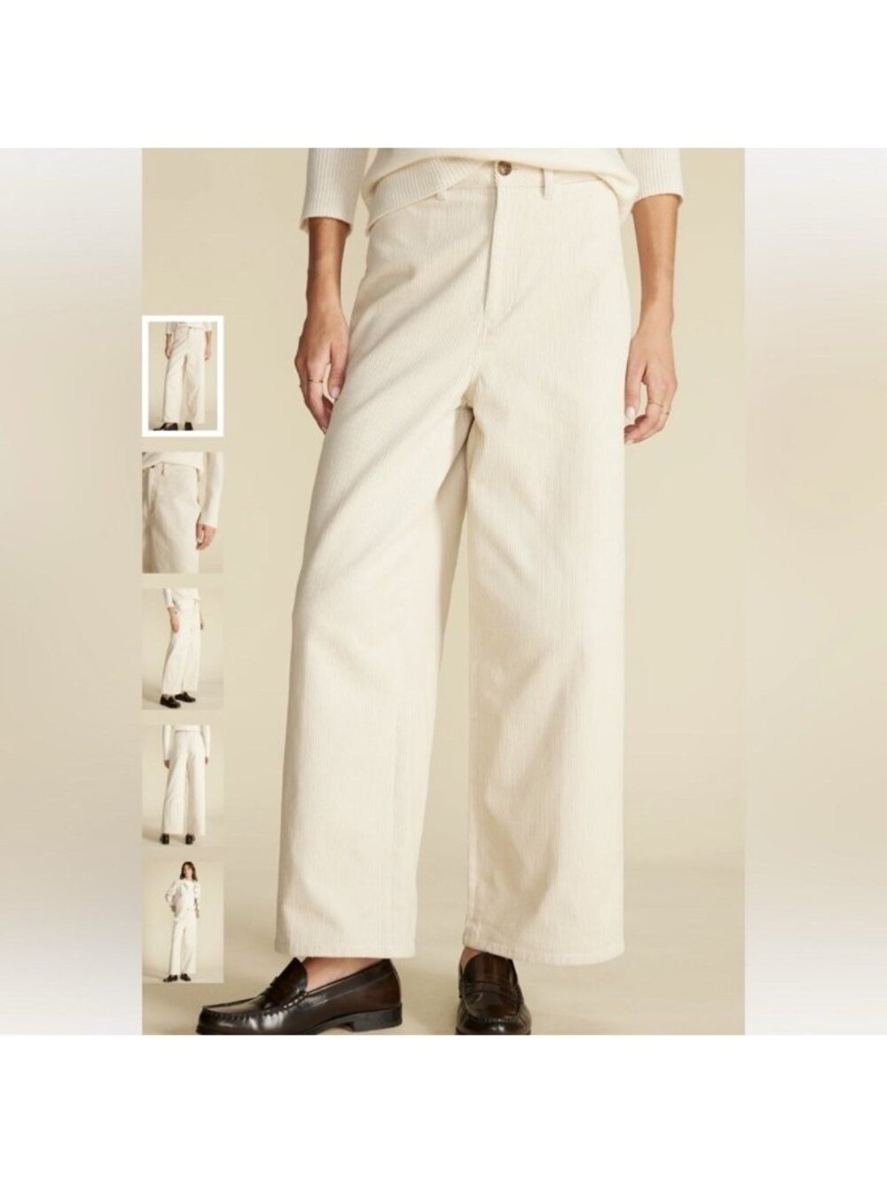 Amour Vert Wide Leg Utility Corduroy Pant Ivory Size 12